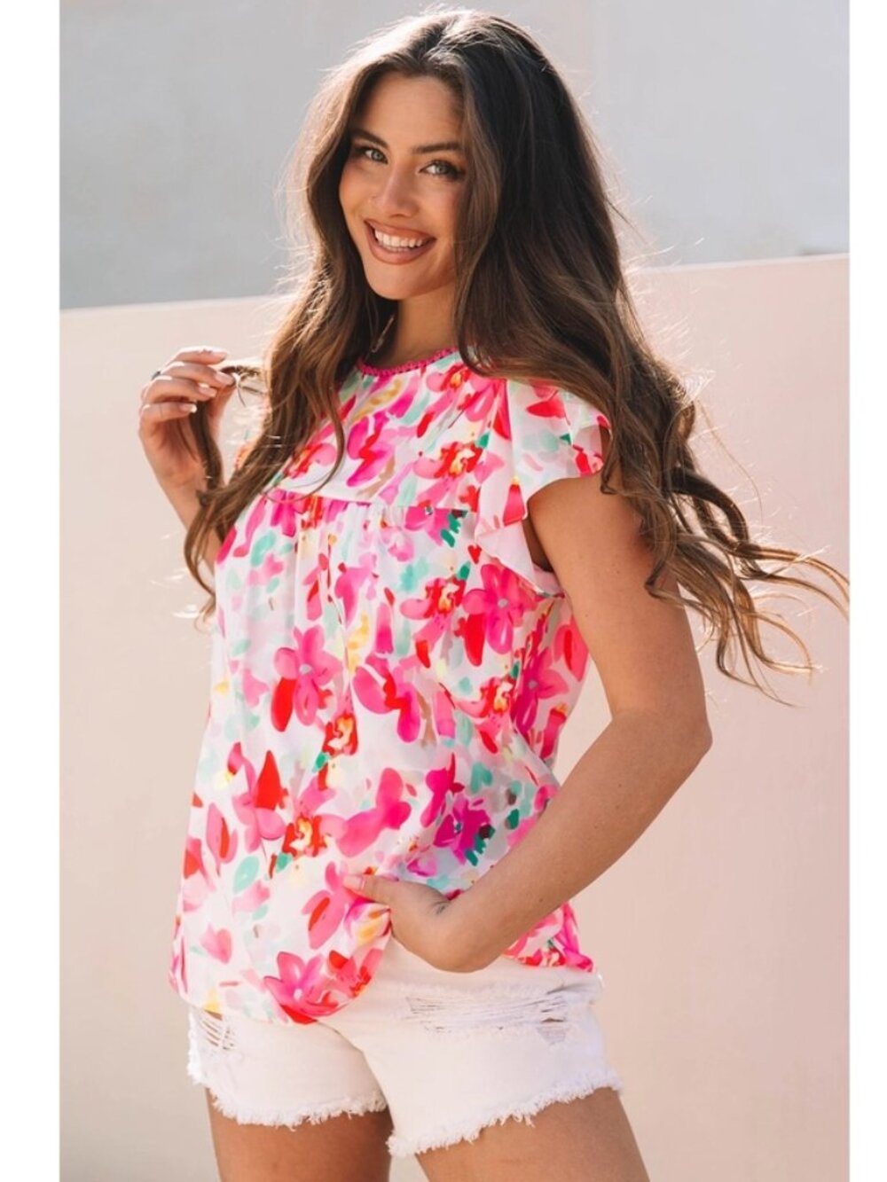 Floral Flowy Flutter Sleeves Top